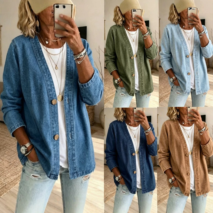 Women'S Fashion Denim Jacket - Chaquetas de Mezclilla para Mujer, Primavera-Otoño,