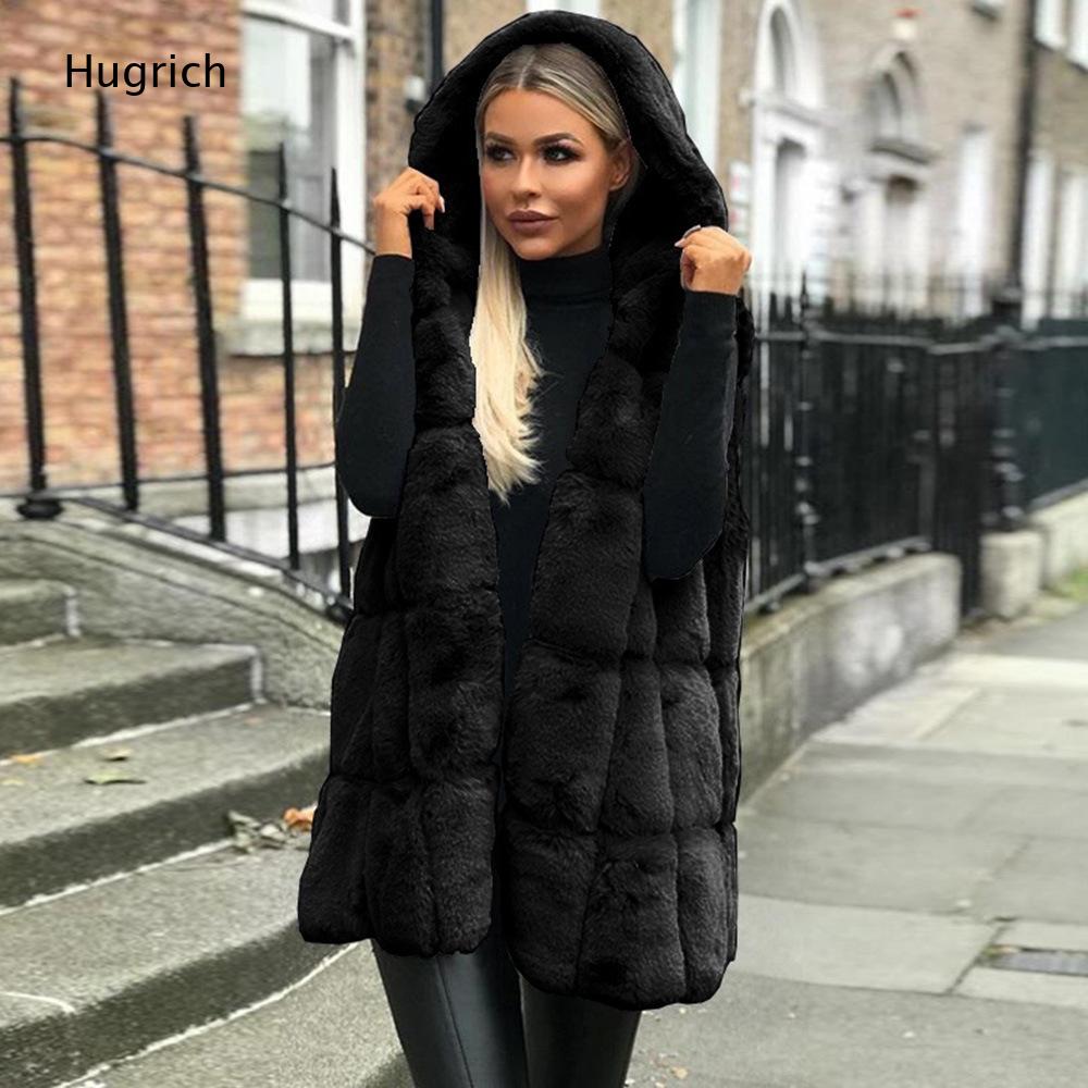 Women'S Fashion Gilet - Chaleco con capucha de piel sintética