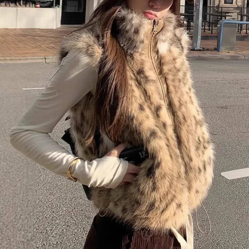 Women'S Fashion Gilet - Chaleco de piel sintética con estampado