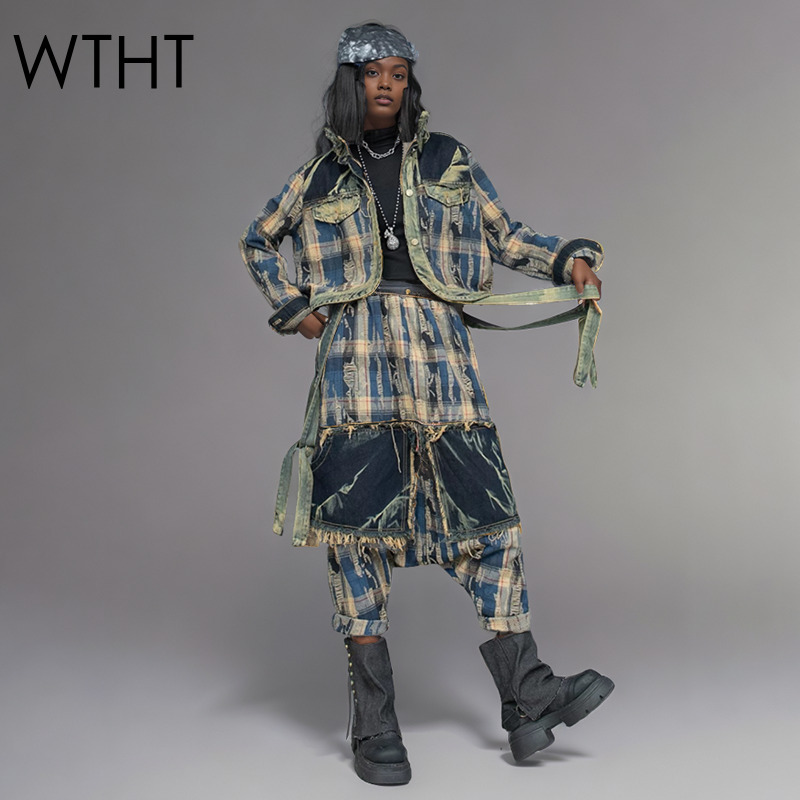 Women'S Fashion Denim Jacket - WTHT moda mujer Irregular Patchwork solapa