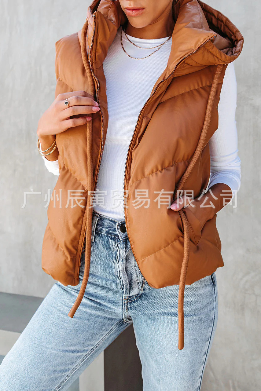 Women'S Fashion Gilet - Chaleco Acolchado con Capucha de Color