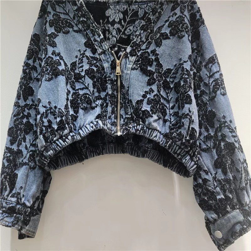 Women'S Fashion Denim Jacket - Chaqueta vaquera corta de jacquard a