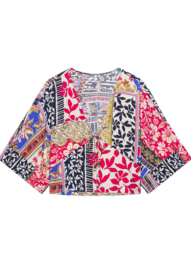 Women'S Fashion Kimono - Zevity-Blusa tipo Kimono corta con estampado