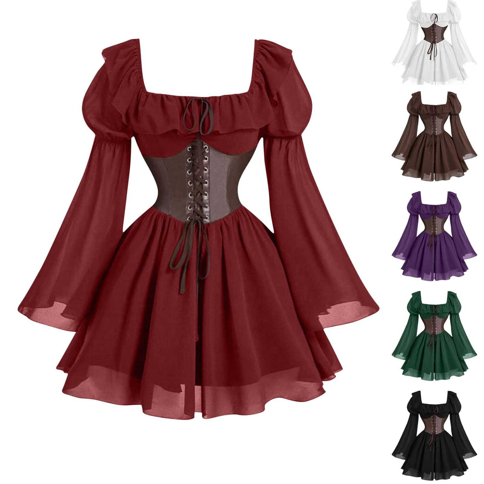 Women'S Fashion Victorian - Vestido Medieval renacentista de manga larga