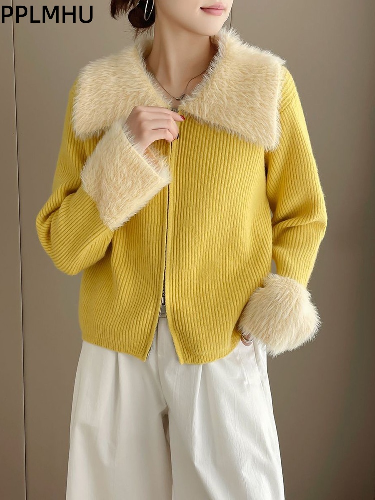 Women'S Fashion Gilet - Suéter de punto empalmado con cuello