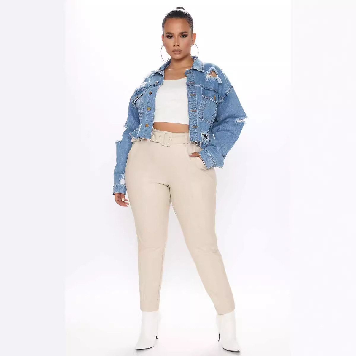 Chaqueta corta de mezclilla ra - Women'S Fashion Denim Jacket reseña y precio