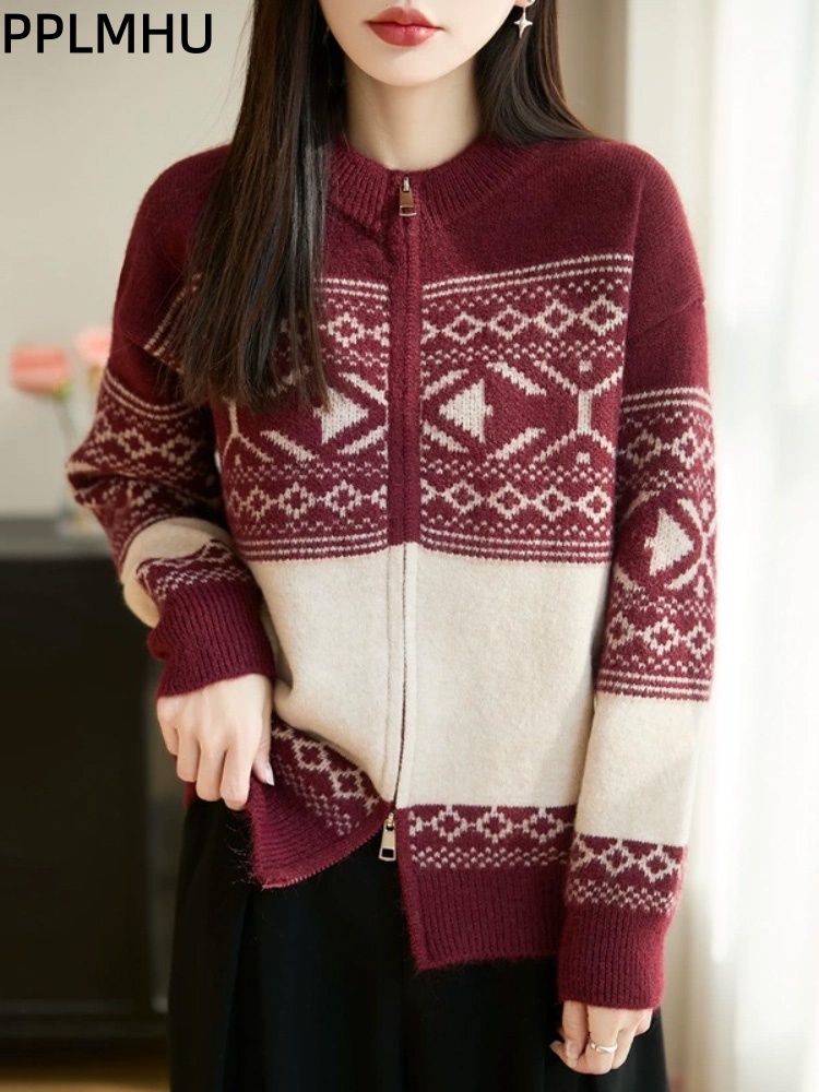 Cárdigan de punto jacquard vin - Women'S Fashion Gilet reseña y precio