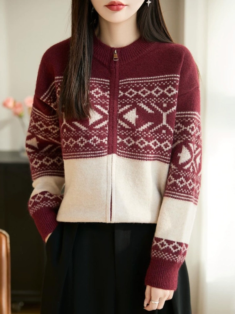 Cárdigan de punto jacquard vin - Women'S Fashion Gilet reseña y precio